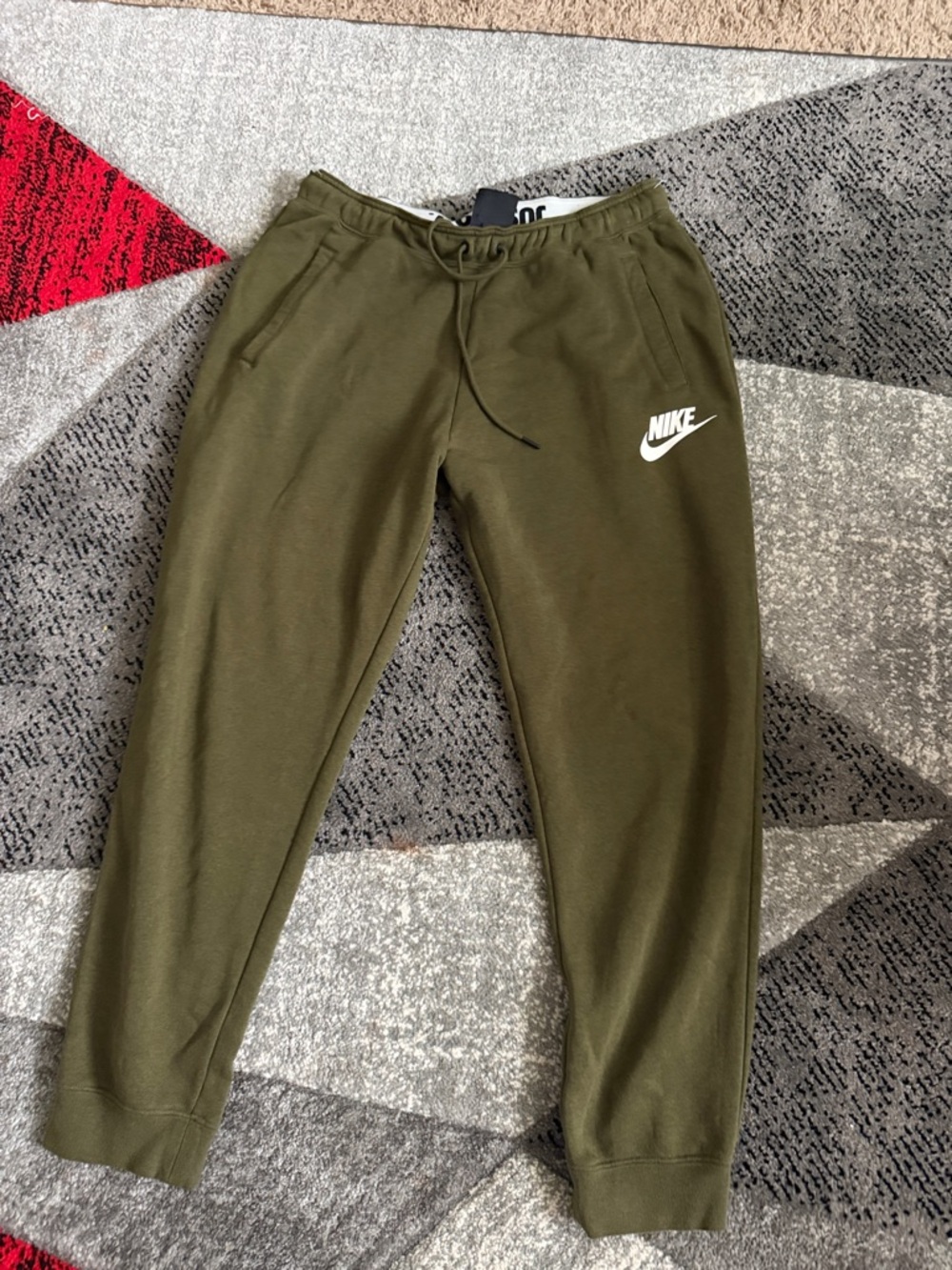 Nike Olive Green Sweatpants with White Swoosh